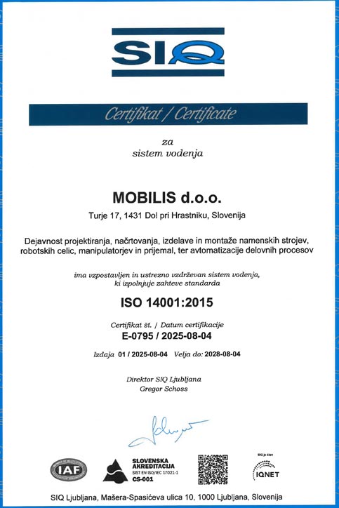 Certifikat ISO 14001 - Mobilis d.o.o.